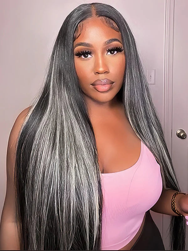Lace Front Black & Purple & Pink Highlights Straight Human  display picture 3