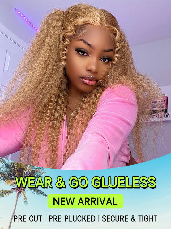 Glueless 6x4 Wear Go Lace Closure Honey blonde 27 Color Kinky