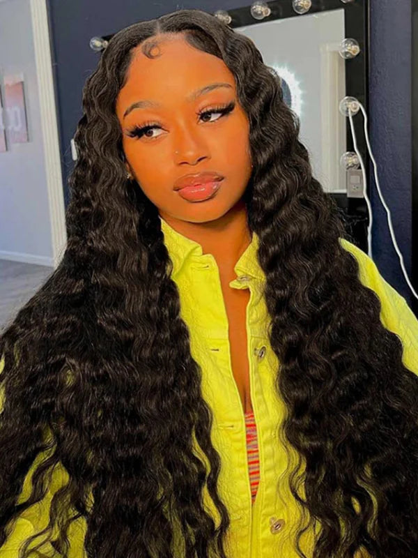 32-40 inch | Long Hair Deep Wave 13x4 Transparent Lace Frontal Wigs ...