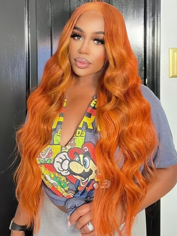 Auburn Orange Wear & Go Glueless Transparent 6x4 Lace Body Wave Wig