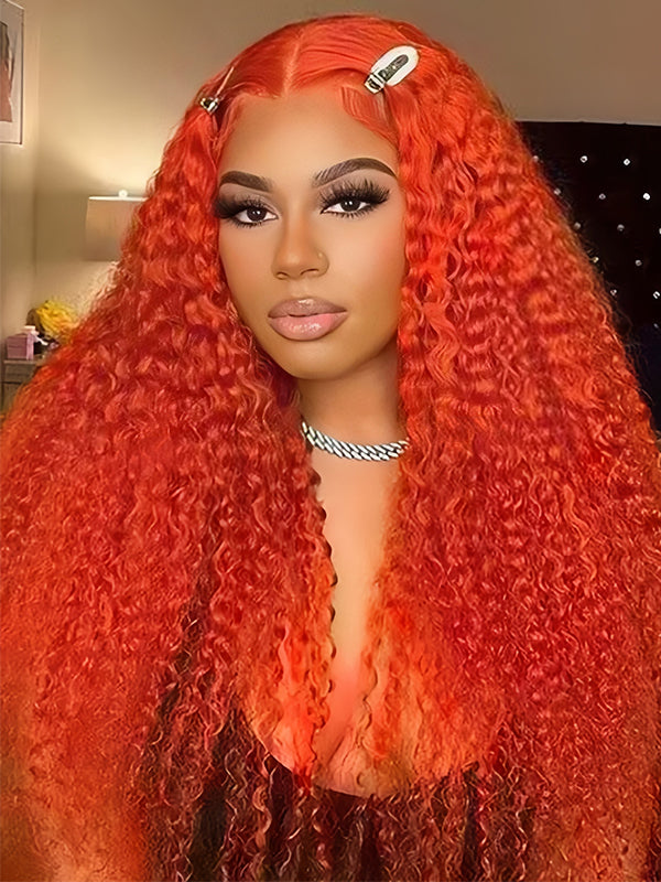 Wear & Go Human Hair Colored Hair Wigs Orange Color Kinky Curly Hair