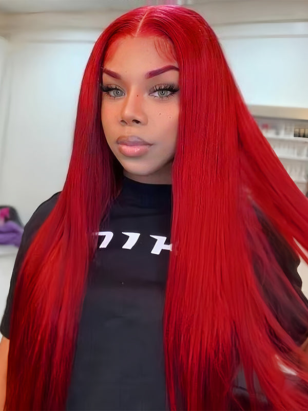 Red Color Wear & Go Lace Closure Wig Pre-Cut Human Hair Wigs