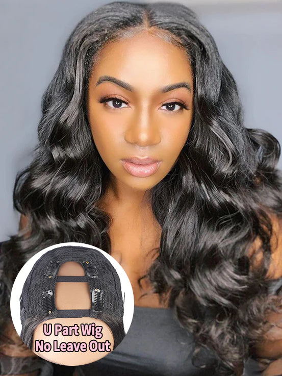 2x4 U Part Wig Body Wave Natural Human Hair For Black Women