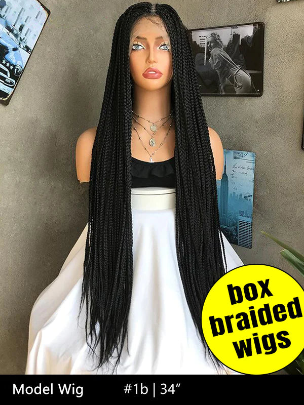 Box Braided Wigs for Black Women Synthetic Heat Resistant Fiber Micro Braid Wig