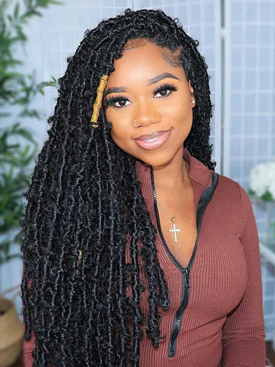 Braided wig Pop Butterfly locs Crochet hair Full Head Lace Wig with Baby Hair for Black Women