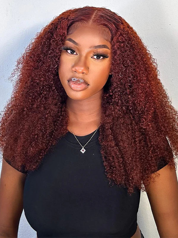 Reddish Brown Pre-plucked Wear & Go Afro Curly 6x4 HD Lace Closure Wigs