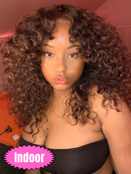 Reddish Brown Pre-plucked Wear & Go Water Wave 6x4 HD Lace Closure Wigs