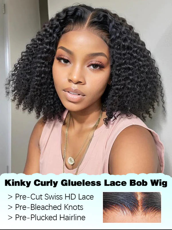 HD Glueless 13x4 Kinky Curly Bob Wigs 100% Human Hair Beginner-Friendly