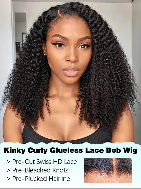 Wear & Go 6x4 HD Lace Glueless Kinky Curly Bob Wig | Pre-bleached Knots