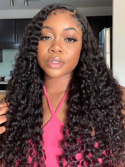 13x4 HD Glueless Lace Front Water Wave Wig Human Hair Wet & Wavy Look ...
