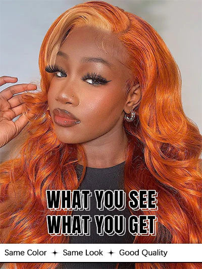 Ginger Orange With Blonde Streaks Color Body Wave 13*4 Lace Front Wig