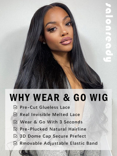 Wear & Go 180% HD Swiss Pre Cut  6x4 Lace Closure Human Hair Body Wave Wigs SalonReadyWig