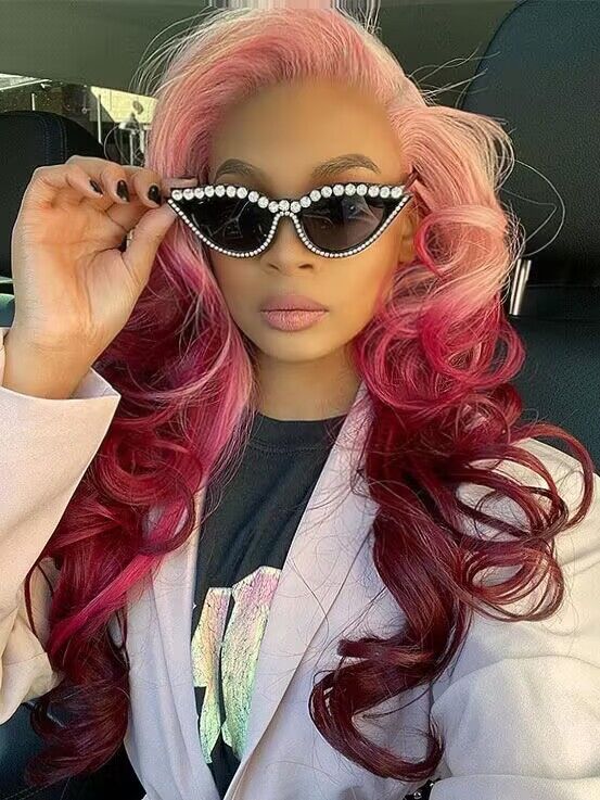 Afterpay 13X4 Transparent Lace Frontal Wig Pink With Red Omber Color