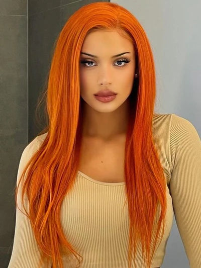 Bright Carrot Orange Wigs Human Hair 13x4 Transparent Lace Front Colored Wig