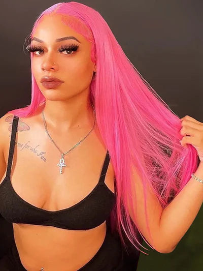 Bubblegum Pink Straight Lace Front 100% Human Virgin Hair Wigs