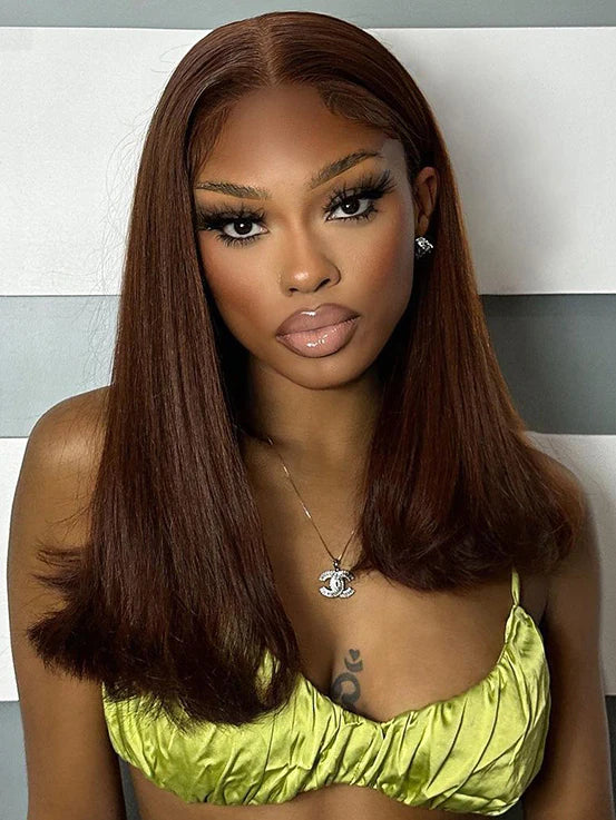 Chestnut Dark Brown #4 Straight 13x4 Lace Front Human Hair Wig