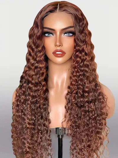 Ginger Brown Colored Virgin Human Hair Deep Wave 4X6 HD Lace Wigs