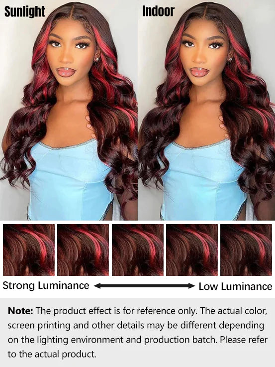 black curly hair with red streaks