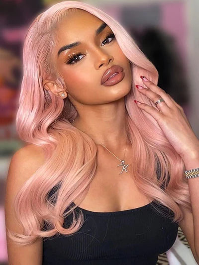 Lemonade Pink Color Body Wave Human Hair Invisible Lace Front Wigs