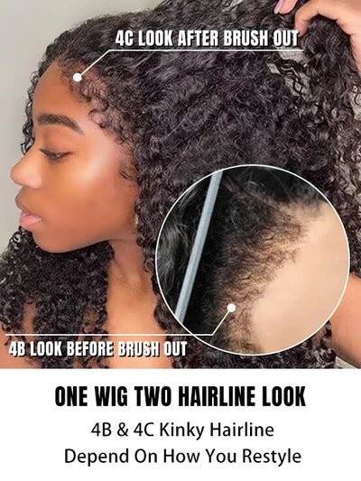 Type 4C Hairline HD Glueless Lace Closure Wig with Curly Edges Water Wave