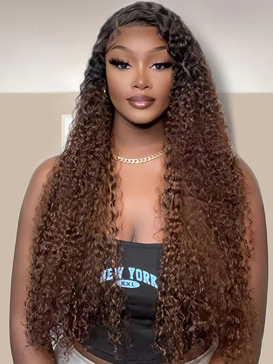 Ombre Brown Kinky Curly 13x4 Lace Front Wig Human Hair Wig