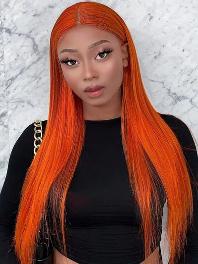 Pre-plucked Hairline Orange Pumpkin Human Hair Lace Front Wig