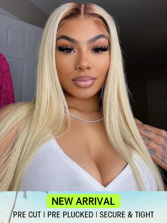 Wear & Go Pre plucked Silky Straight 4/613 Ombre Blonde Virgin Hair Glueless Lace Wigs