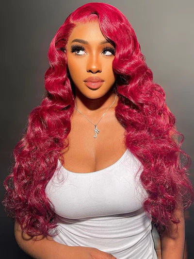 Red Burgundy Color Transparent 13x4 Glueless Lace Human Hair Colored Wigs