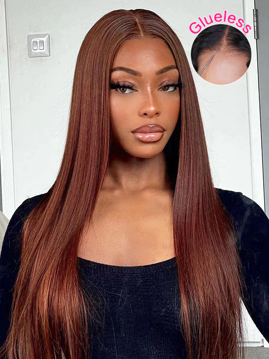 Pre Plucked Wear Go Reddish Brown #33 Color Glueless Straight 6x4 Lace Wig 180% Density