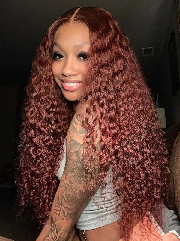 Reddish Brown Pre-plucked Wear & Go Kinky Curly 6x4 HD Lace Closure Wigs