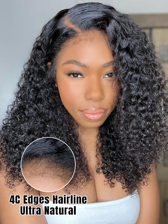 Kinky Curly Type 4C Hairline  6x4 Glueless Lace Closure Wig with 4C Curly Edges