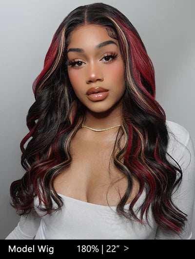 Multi Color Highlights 13x4 Lace Front Red And Blonde Body Wave Wig