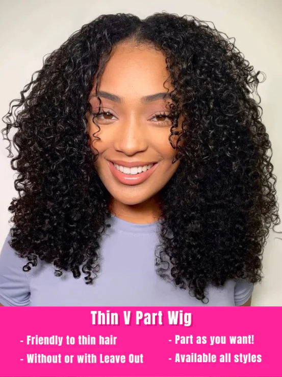 V Part Glueless Kinky Curly Bob Wigs For Beginners