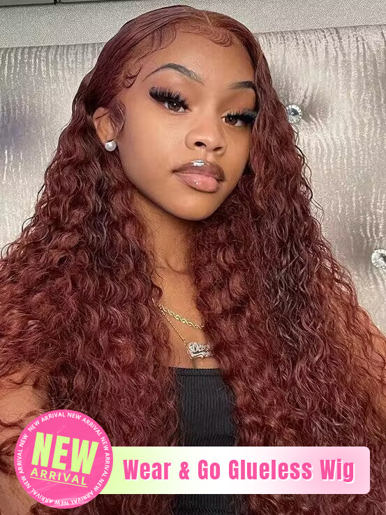 Wear & Go Water Wave 6x4 Lace Closure Human Hair Wigs Pre Plucked With Baby Hair Reddish Brown