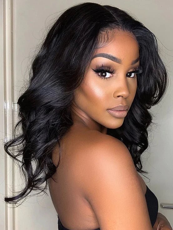 Wear & Go Glueless Lace Closure Body Wave Bob Wig With Natural Black