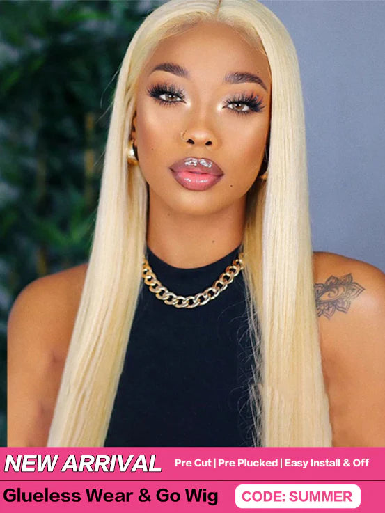 Wear & Go Pre Plucked 613 Blonde Straight HD Glueless Lace Human Hair Wigs