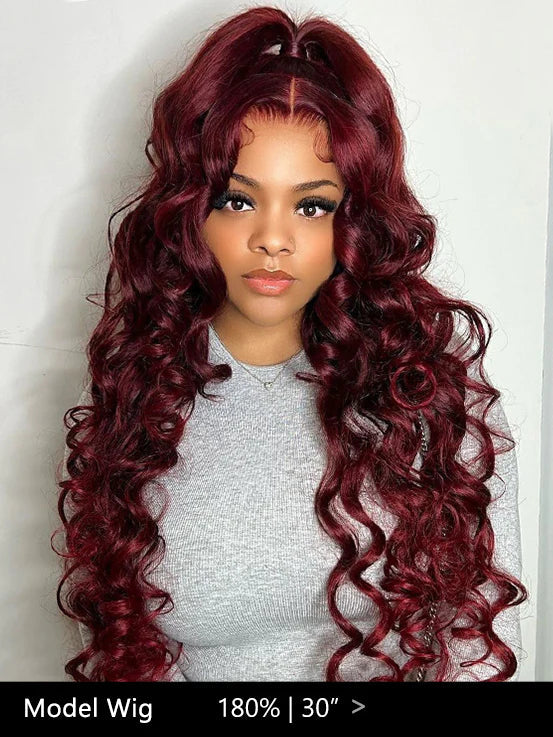 Wear & Go 99J Burgundy Glueless Loose Wave 6x4 Lace Pre Plucked Wig