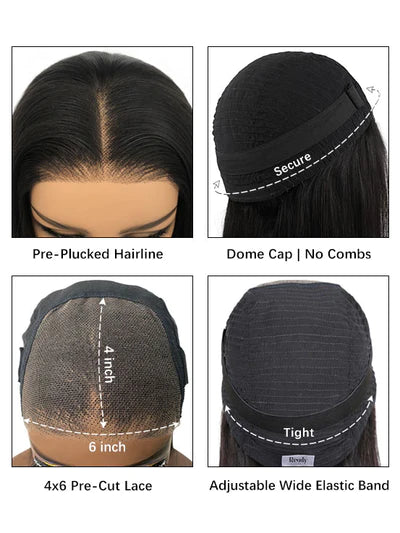 Wear & Go Glueless 6x4 Lace Closure Straight Wig 100% Human Hair